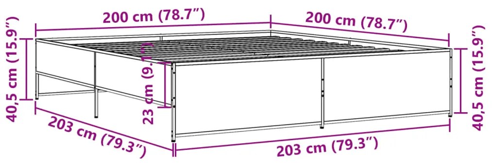 Estrutura de cama 200x200 cm derivados de madeira/metal preto