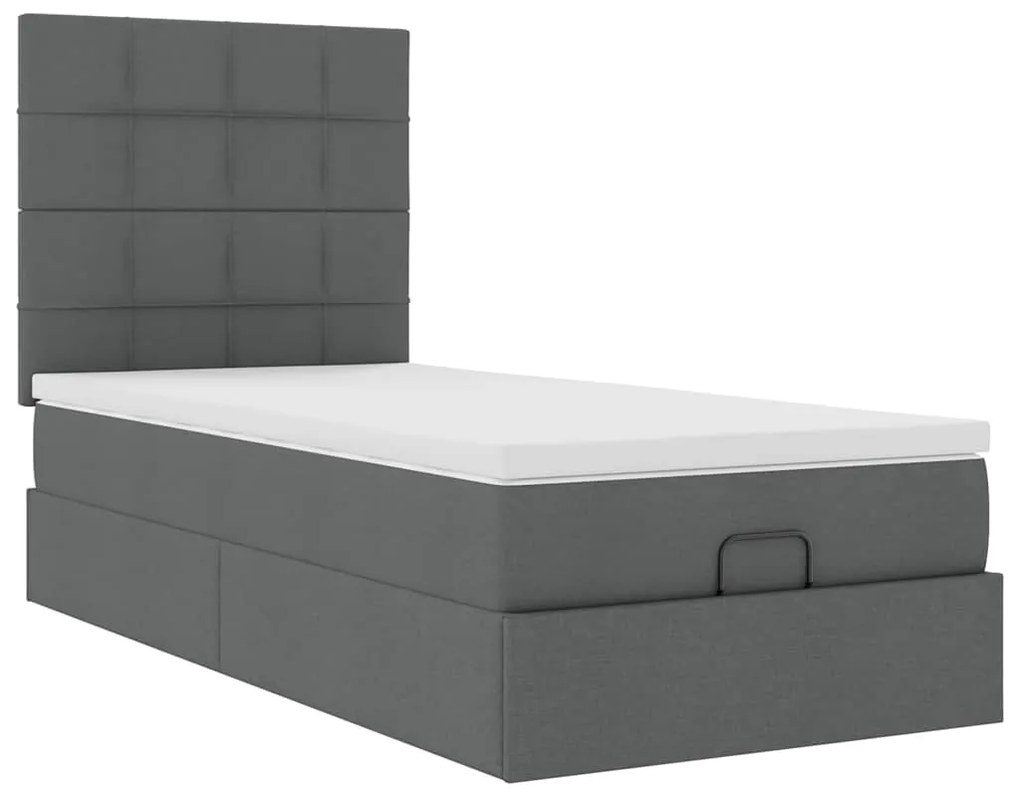 Cama Otomana com colchão & LEDs 80x200cm tecido cinza-escuro