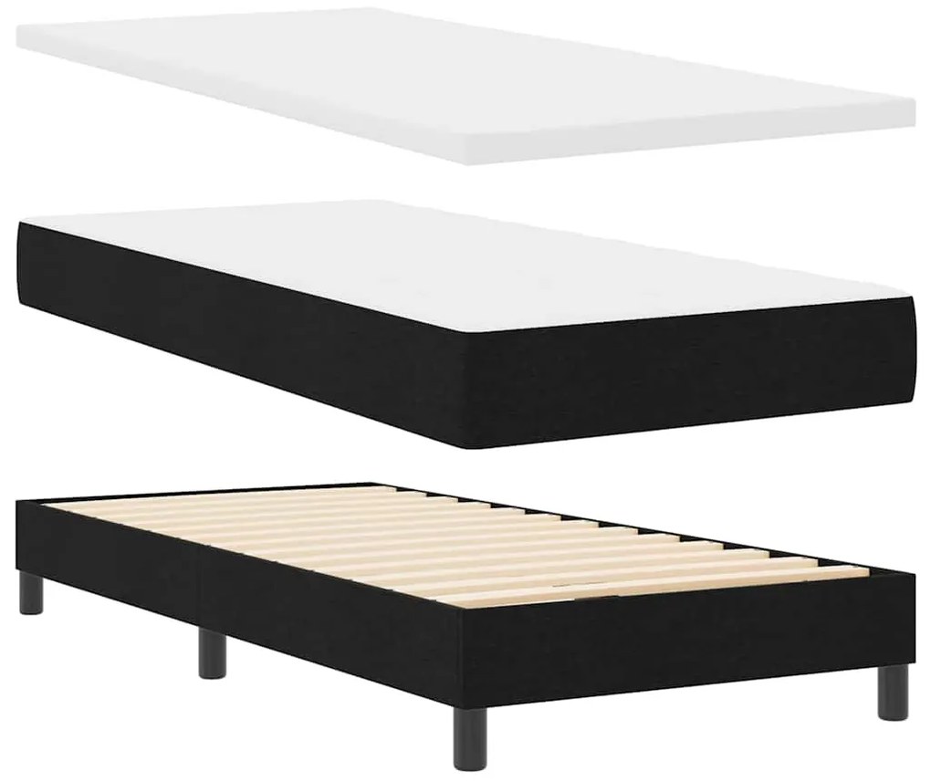 Cama Box com cabeceira Preto 140 x 190 cm Tecido e Espuma