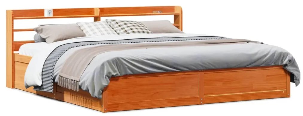 Estrutura cama c/ cabeceira 180x200cm pinho maciço castanho-mel