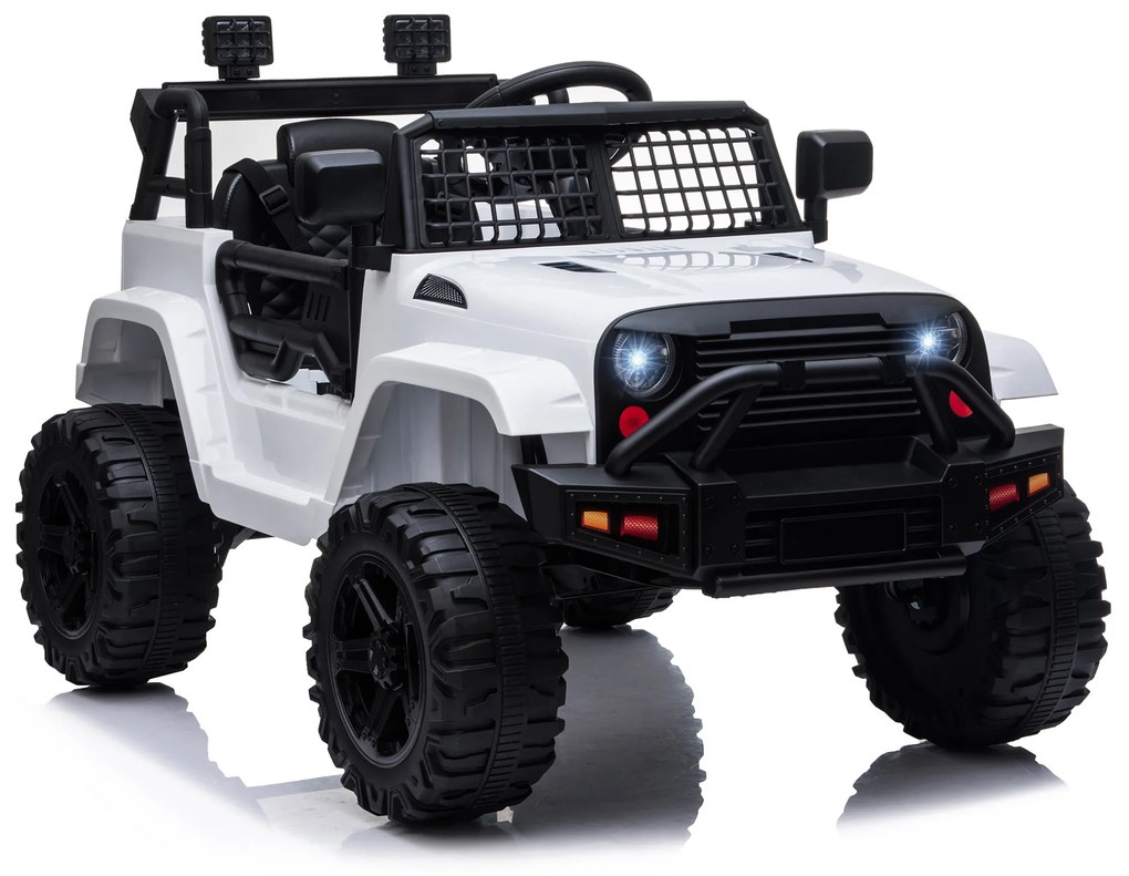 Carro Elétrico para Crianças acima de 3 anos Carro de Bateria 12V com 2 Motores Controle Remoto 2.4G Luzes Música MP3 e Rádio 99,2x66,6x66,6cm Branco