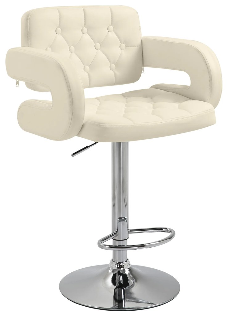 HOMCOM Banco Alto de Cozinha Encosto e Braços Banco de Bar Moderno Giratório Ajustável Apoio para Os Pés Couro 61x50x94-114 cm Branco | Aosom Portugal