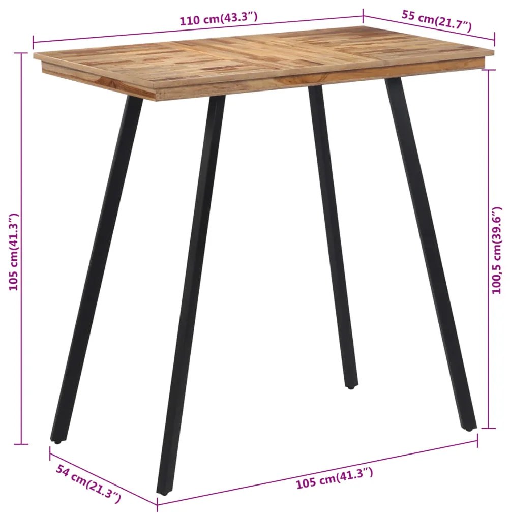 Mesa de bar 110x55x105 cm madeira de teca maciça
