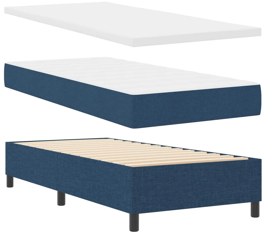 vidaXL Cama Box com colchão com led Azul 100 x 200 cm tecido