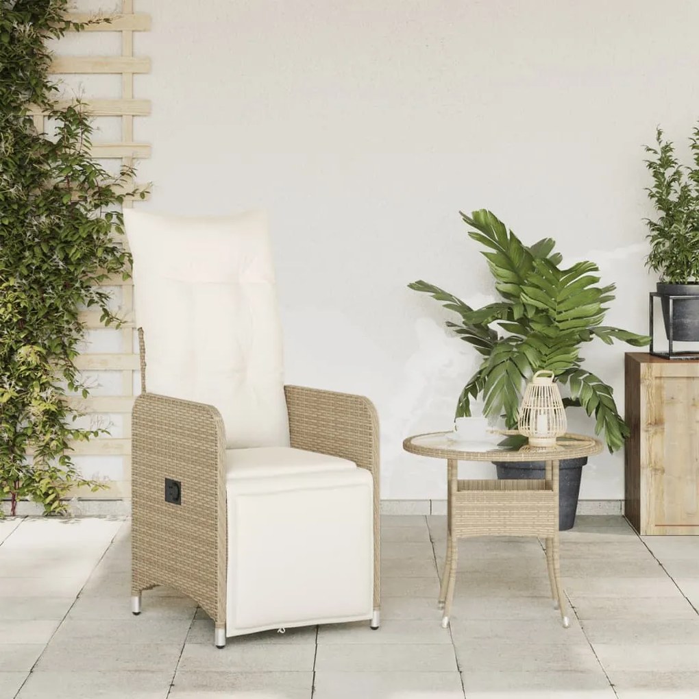 Cadeira de jardim reclinável com almofadões vime PE bege