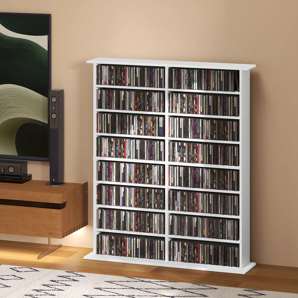 Organizador para CD e DVD com 16 compartimentos e 12 prateleiras ajustáveis 106,5 L x 24 P x 126,3 A cm, capacidade máxima de 720 CD/396 DVD e Blu-ray