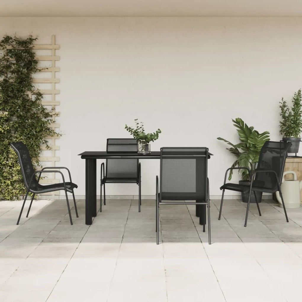 vidaXL 5 pcs conjunto de jantar para jardim aço e textilene preto