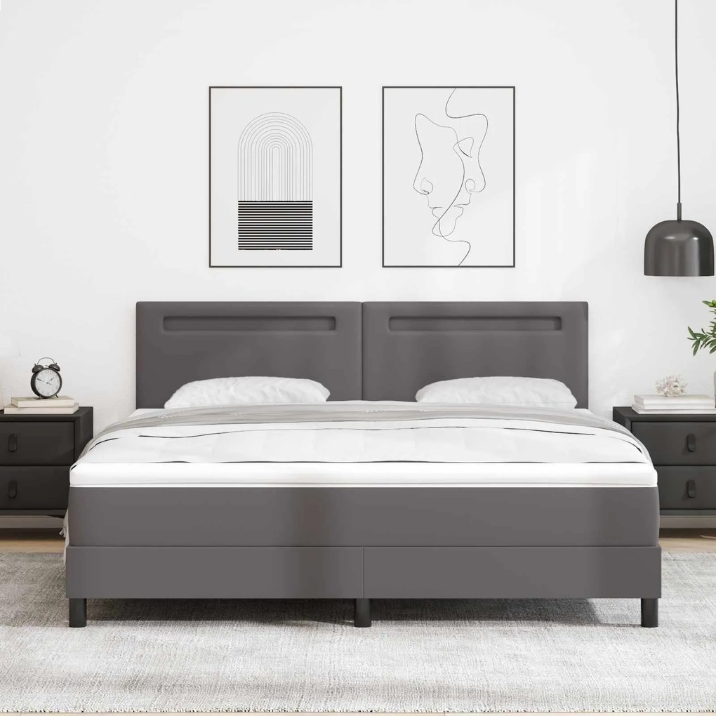 vidaXL Cama Box com colchão Cinzeto 180 x 200 cm Couro sintético