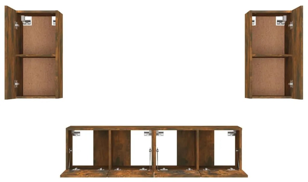 Conjunto móveis de TV 4 pcs madeira processada carvalho fumado