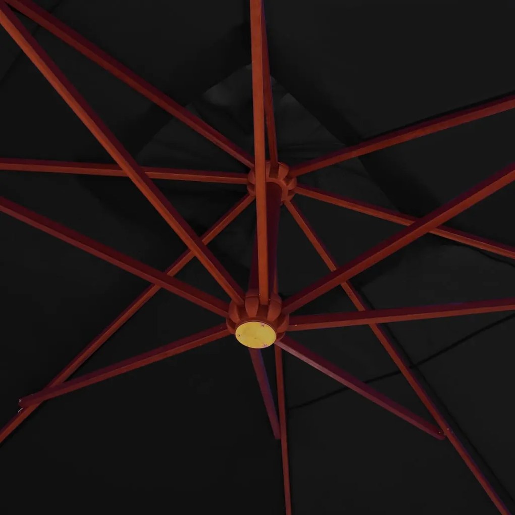 Guarda-sol suspenso com mastro de madeira 400x300 cm preto