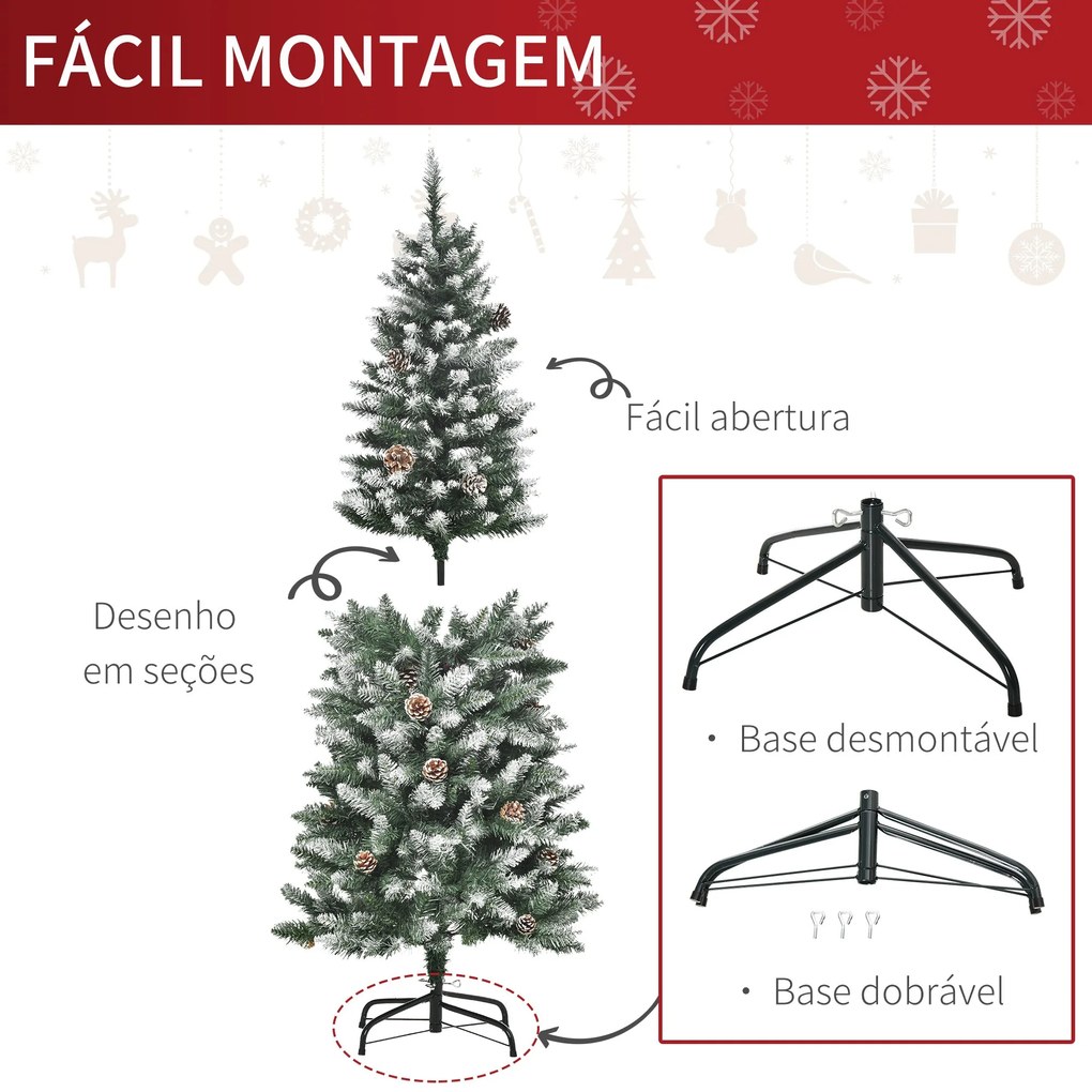 HOMCOM Árvore de Natal Artificial Ø69x150cm com 464 Ramas e 28 Pinhas