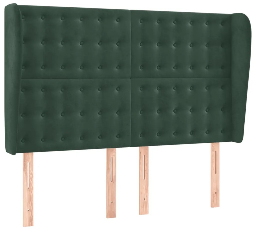 Cama box spring c/ colchão/LED 140x200 cm veludo verde-escuro