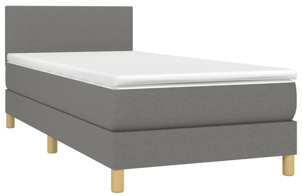 Cama box spring c/ colchão e LED 80x200 cm tecido cinza-escuro