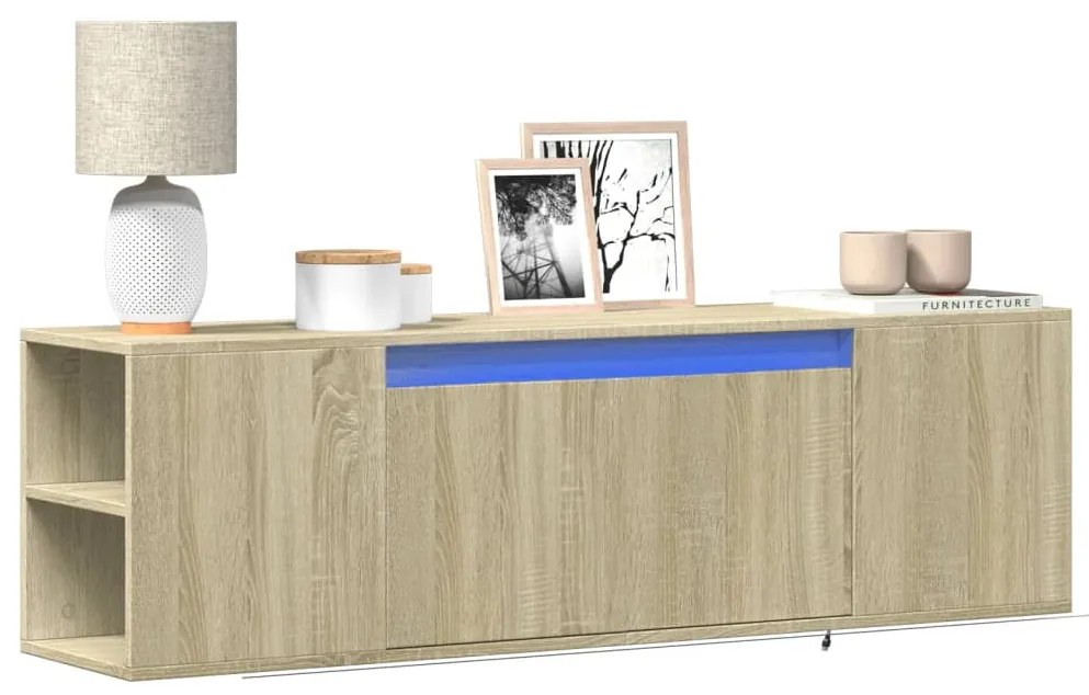 Móvel de parede p/ TV c/luzes LED 135x31x39,5cm carvalho sonoma