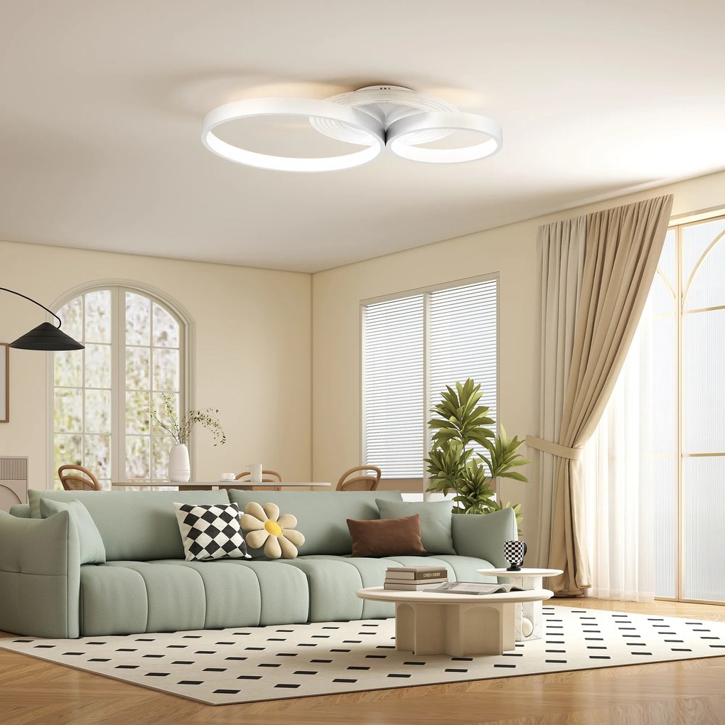 Candeeiro de Teto LED 40W Candeeiro Moderno com Iluminação LED 3000K/4000K/6500K 59x38x7,4 cm Branco