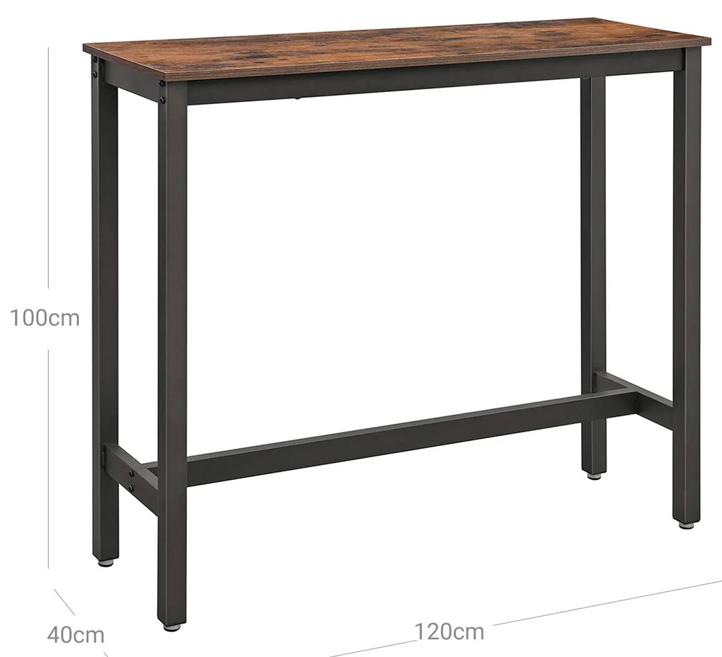 Mesa de bar estreita de estilo industrial (Bancos não incluídos) 120 x 40 x 100 cm Castanho Vintage-preto