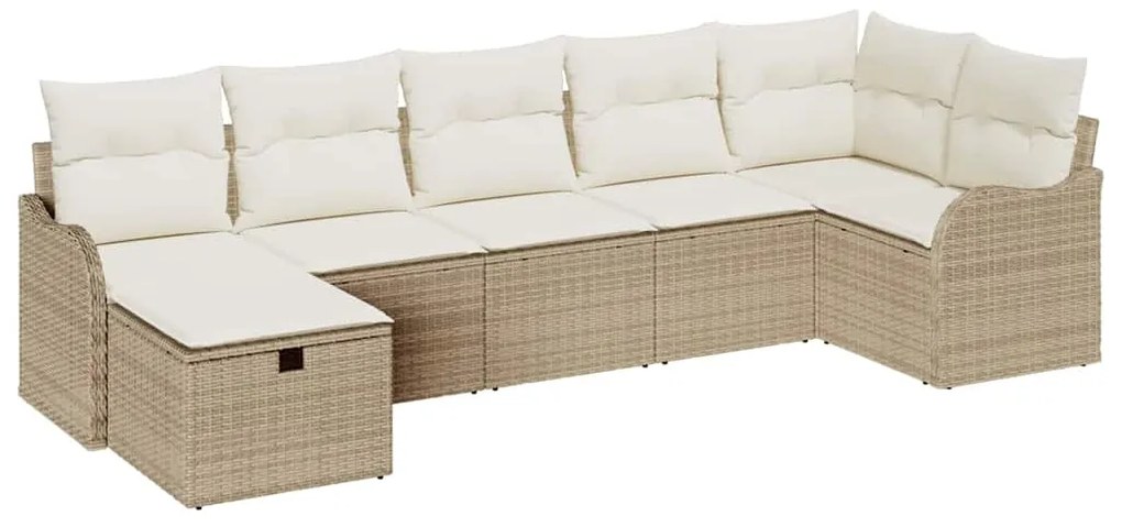 Conjunto de sofá de jardim com 7 peças e almofadas bege em rattan sint