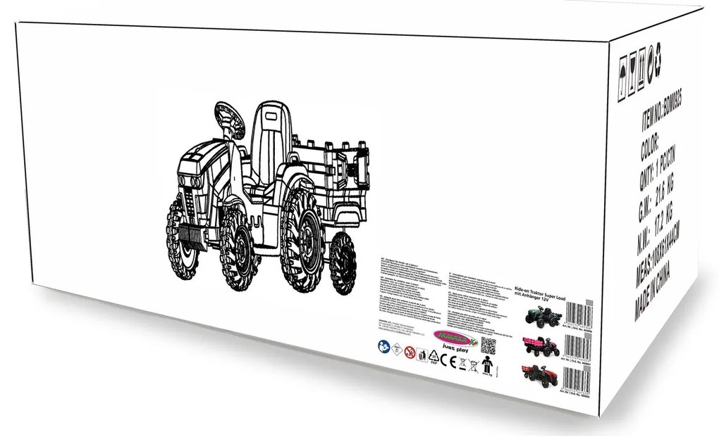 Trator elétrico infantil Super Load com reboque rosa 12V