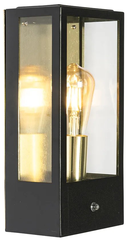 Candeeiro de parede exterior preto com sensor crepuscular dourado - Rotterdam Industrial