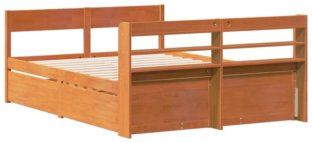 Cama sem colchão 140x200 cm madeira pinho maciça castanho-mel