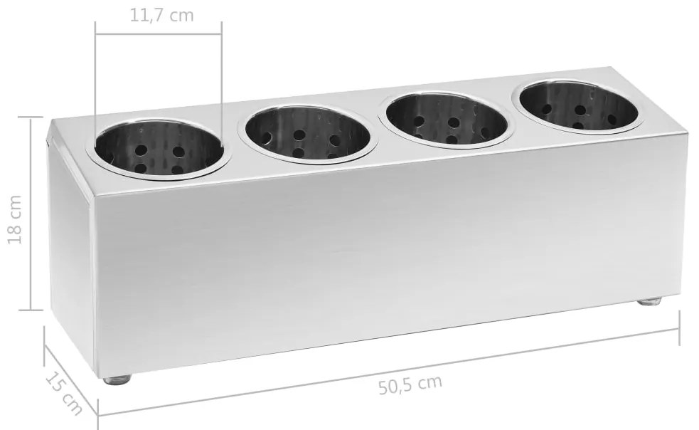 Porta-talheres 4 escorredores retangular aço inoxidável