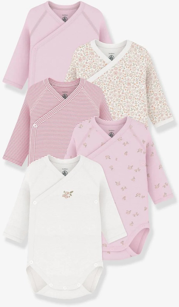 Lote de 5 bodies cruzados PETIT BATEAU rosa