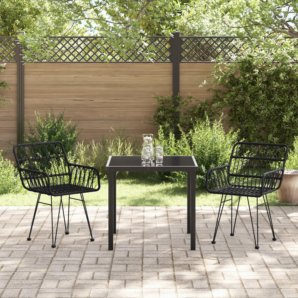 Conjunto de Jantar Jardim 3 Peças Preto Poliéster Rattan