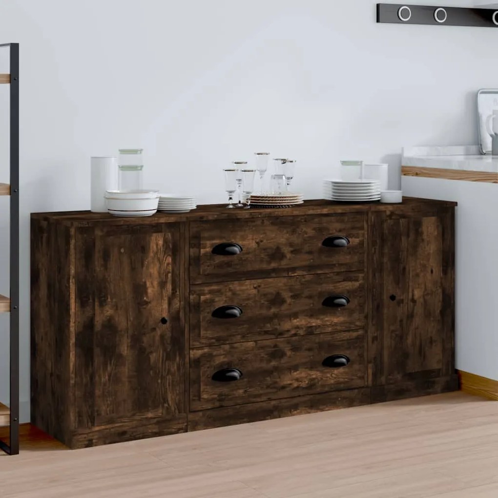 vidaXL Aparadores 3 pcs madeira processada cor carvalho fumado