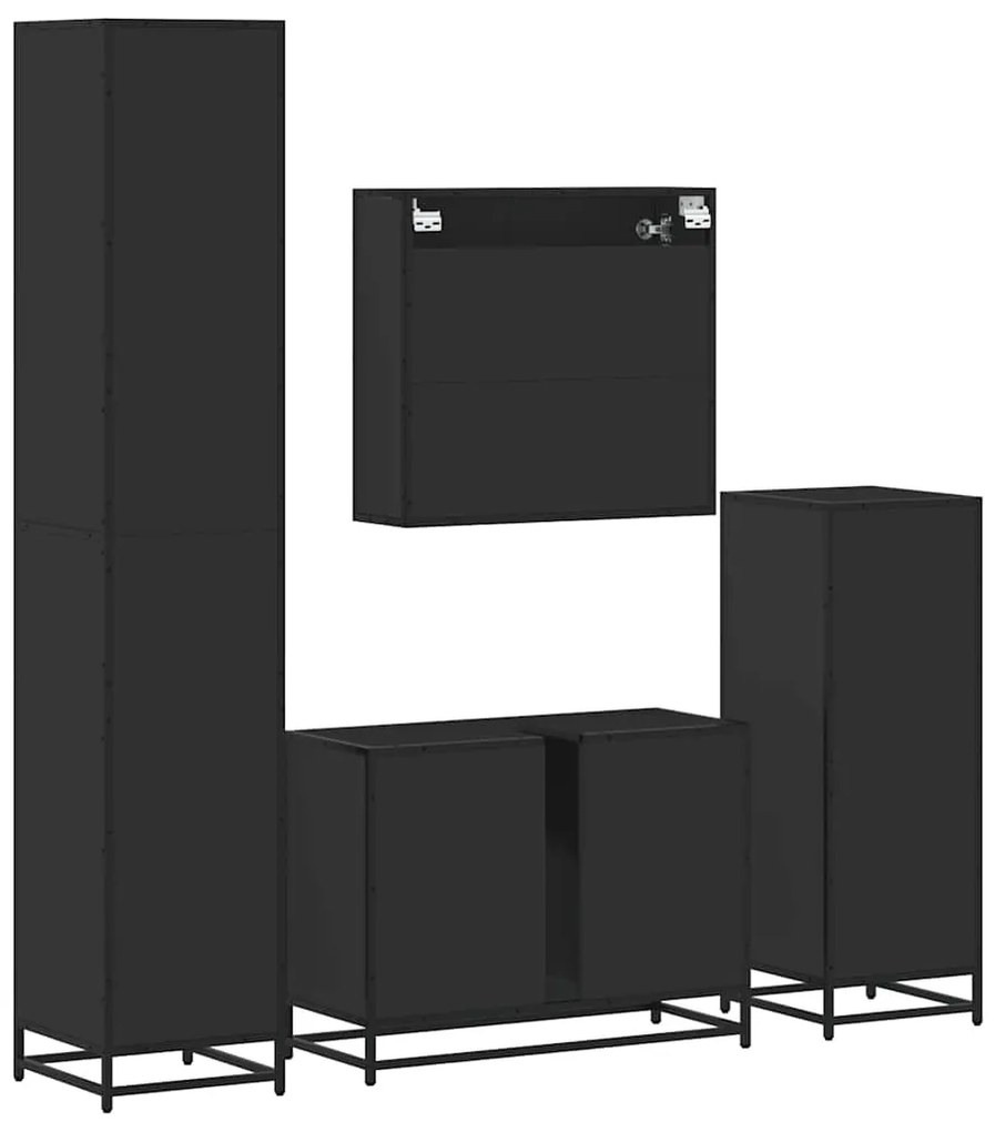 4 pcs conjunto móveis casa de banho derivados de madeira preto