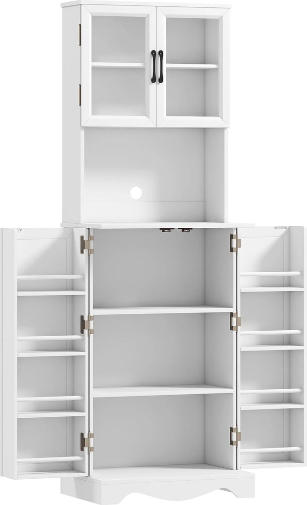 HOMCOM Buffet alto cozinha armário de cozinha 4 portas 8 porta-temperos tampo de trabalho prateleira ajustável 60x39,5x179,6cm branco | Aosom Portugal