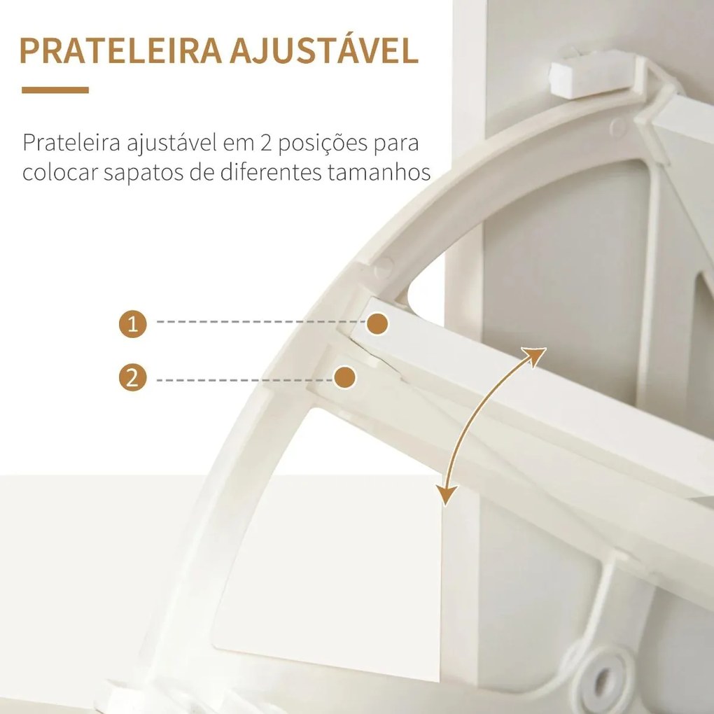 Sapateira Entrada Estreito Móvel para 16 pares de Sapatos com 2 Portas Gaveta Prateleira Aberta e Bancada de Vidro 89x23x96cm Branco