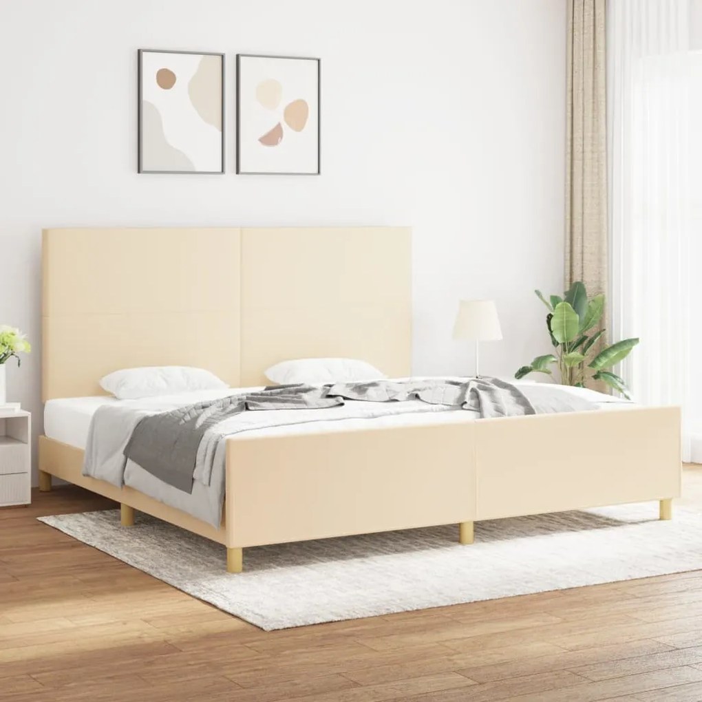 Estrutura de cama sem colchão 200x200 cm tecido cor creme