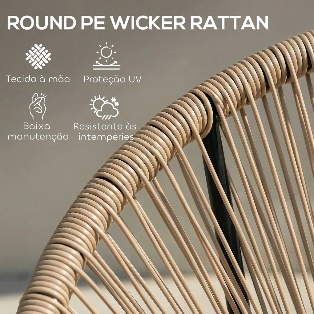 Conjunto de 2 Cadeiras Acapulco de Jardim em Vime Sintético Cadeiras para Exterior com Estrutura de Aço Madeira