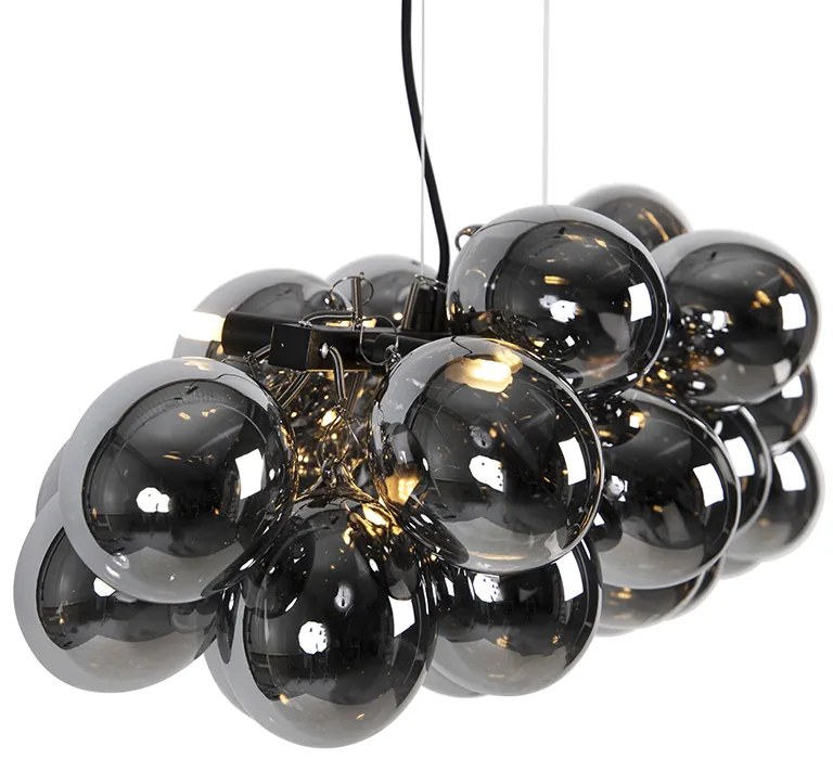 Candeeiro suspenso Art Deco preto com vidro fumado 8 luzes - Uvas Art Deco,Design