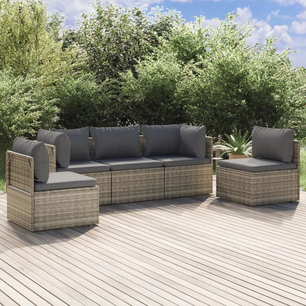 vidaXL 5 pcs conjunto lounge de jardim c/ almofadões vime PE cinzento