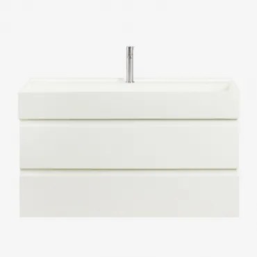 Conjunto De Móvel De Casa De Banho Suspenso Em Madeira E Folha De Freixo Com Lavatório Integrado Ona Branco & Sem Espelho & - Sklum