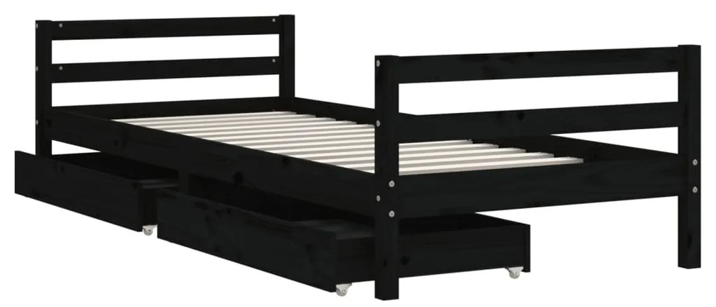 Estrutura cama infantil c/ gavetas 90x190 cm pinho maciço preto