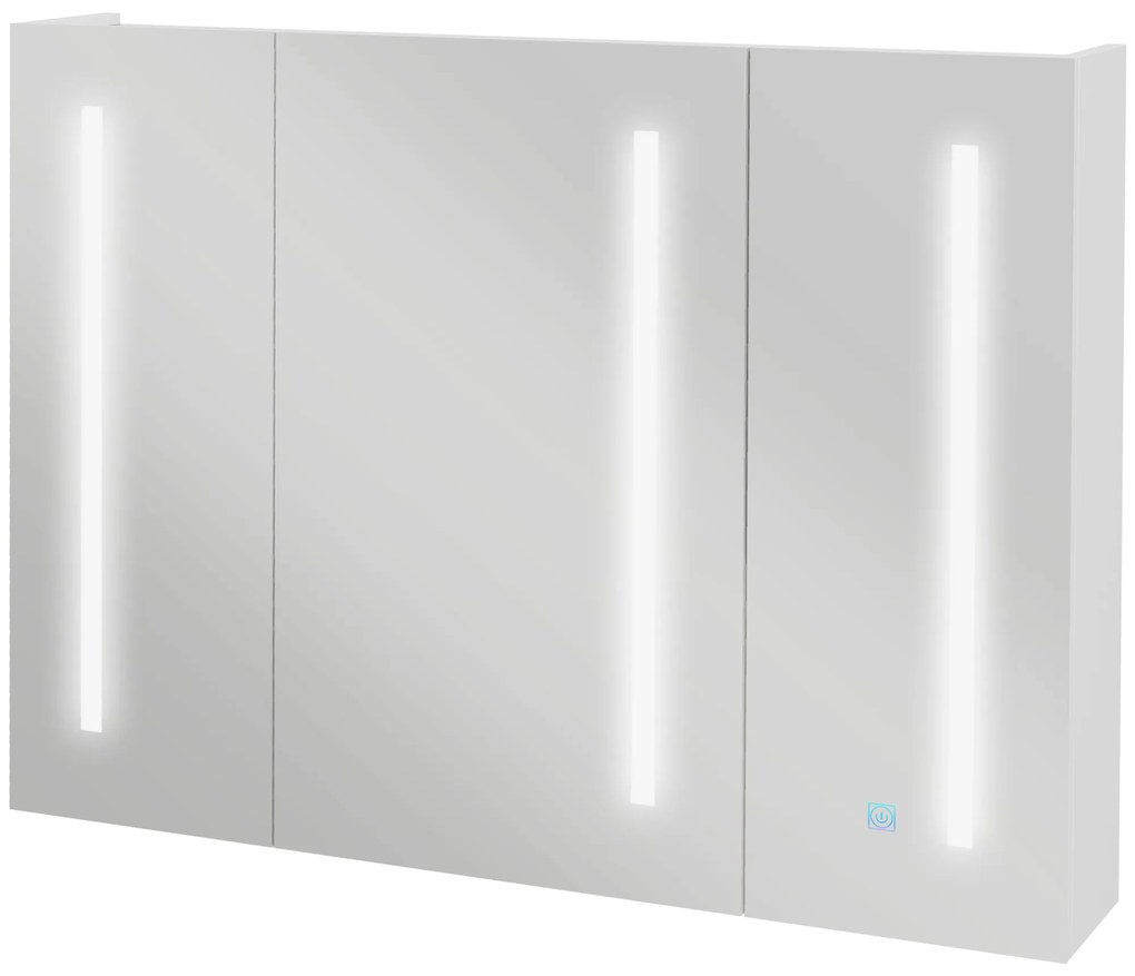 Armário Casa de Banho com Espelho e Luz LED com 3 Portas Prateleiras Ajustáveis e Interruptor Tátil 90x15x70 cm Branco Brilhante