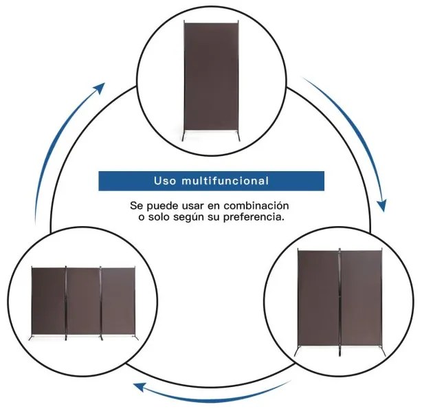 Biombo de 3 painéis Tela dobrável Tela de privacidade para escritório, casa de banho, quarto de dormir 260 x 183 cm Castanho