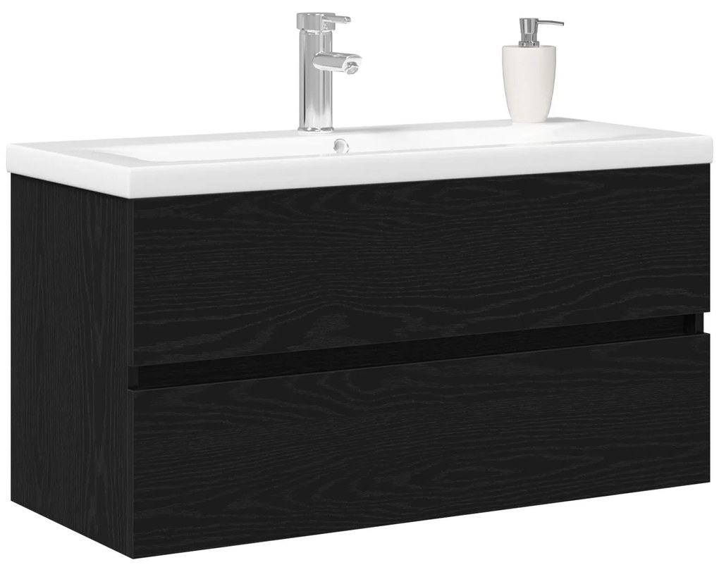 Gabinete de Lavabo vidaXL com Cuba Embutida Carvalho Preto Madeira Eng