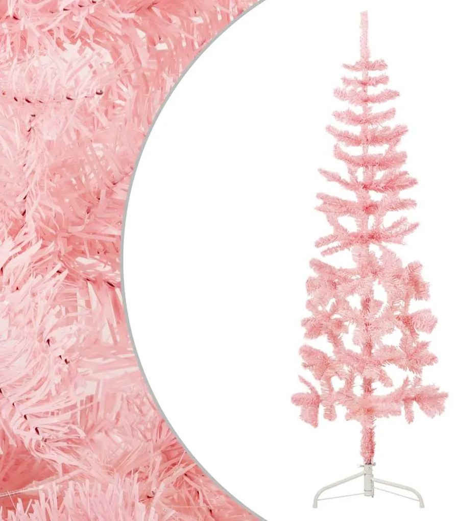 Meia árvore de Natal fina com suporte 150 cm rosa