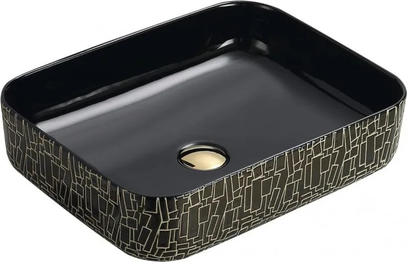 Mexen Lorita lavatório de sobrepor 51 x 39 cm, preto/dourado - 22135163