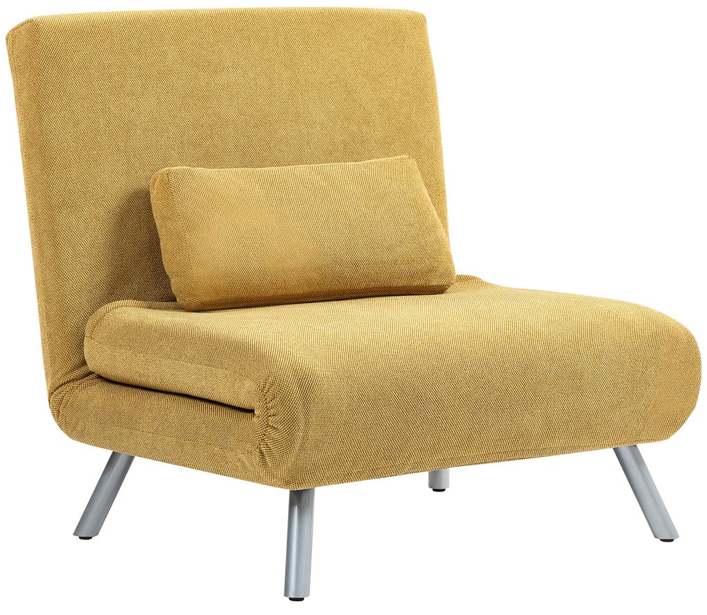 HOMCOM Sofá Cama Individual 3 em 1 Poltrona Cama Dobrável com Encosto Ajustável de 5 Níveis e Almofada 80x75x83 cm Amarelo | Aosom Portugal