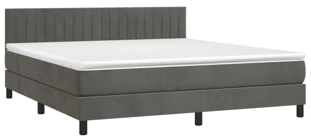 Cama box spring c/ colchão/LED 180x200cm veludo cinzento-escuro