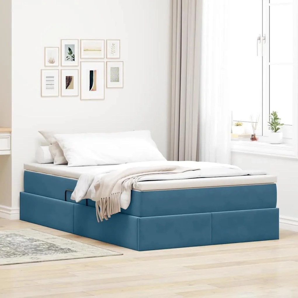 vidaXL Cama com arrumação e colchão Azul Escuro 120 x 200 cm Veludo
