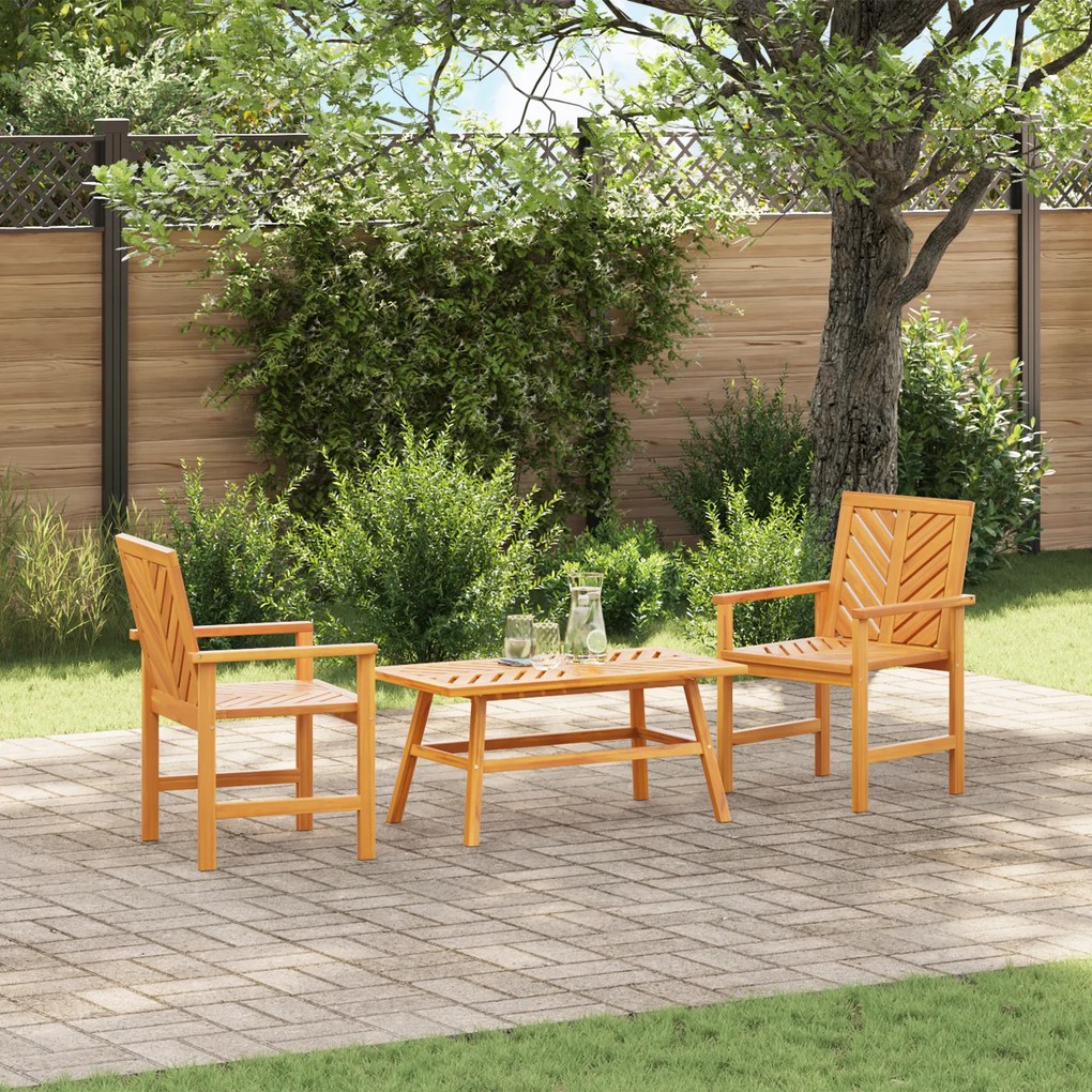 Conjunto de Lounge para Jardim de 3 Peças Madeira Sólida de Acácia