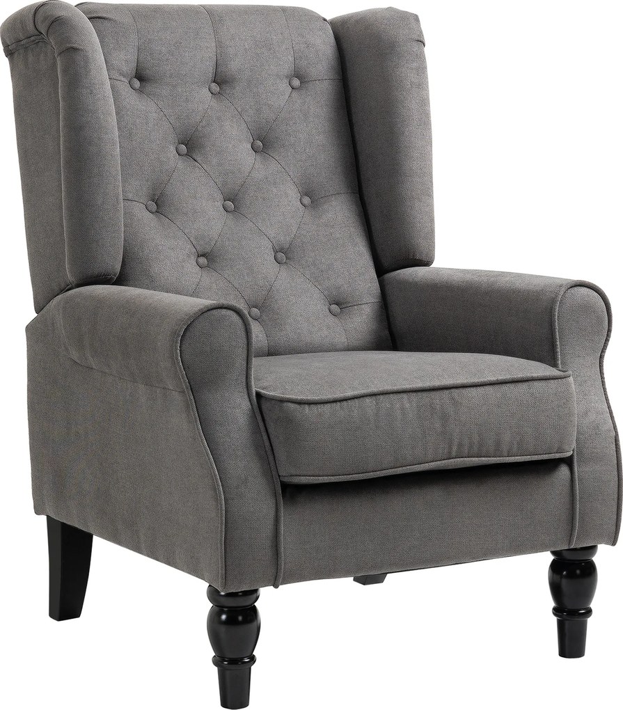 Poltrona de Sala, 86 x 74 x 102 cm, Encosto Alto Capitonado com Abas, Cinzento
