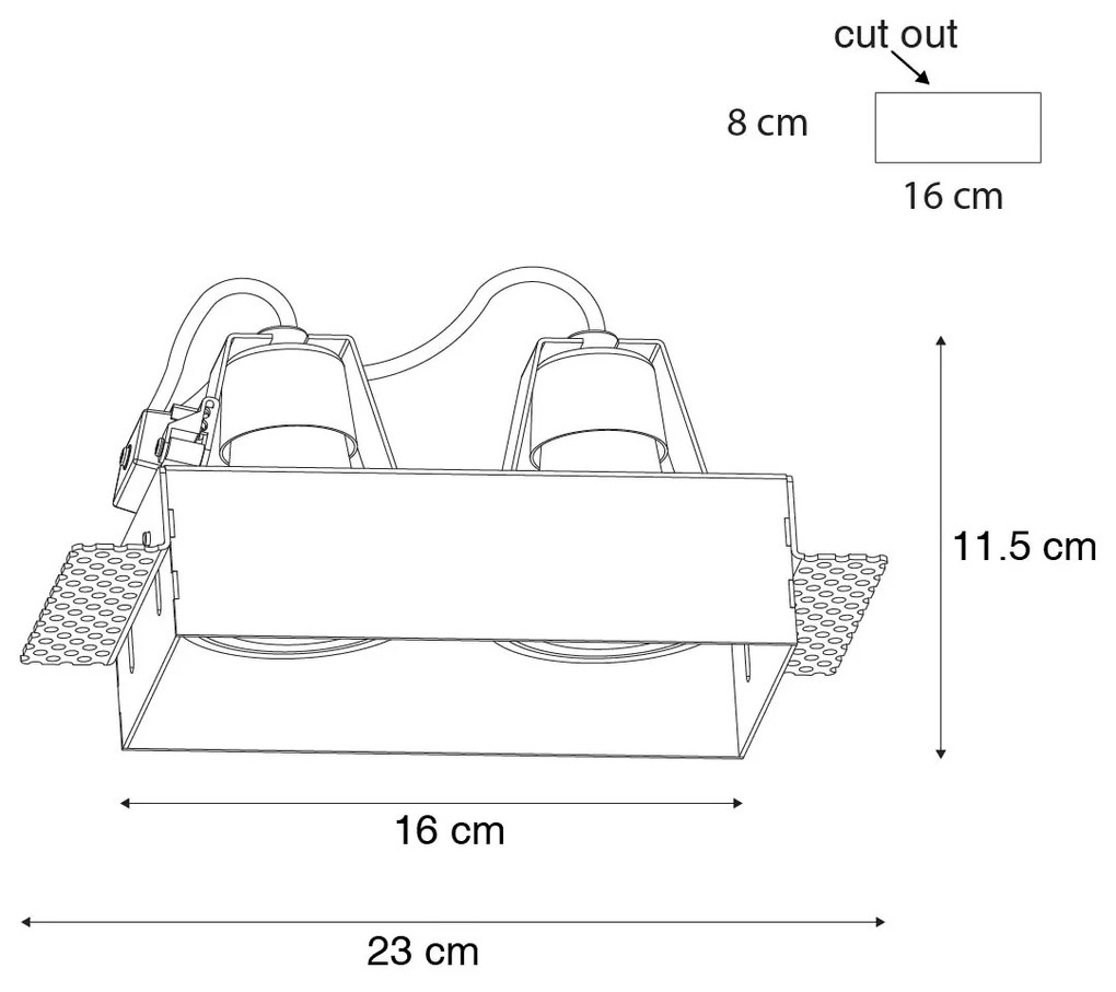 Conjunto de 6 Spots Embutidos Brancos GU10 70mm 2 Luzes Sem Moldura - Oneon Moderno