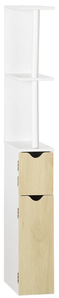 kleankin Armário Casa de Banho com 2 Portas e 2 Prateleiras Abertas Coluna Auxiliar para Casa de Banho Sala de Estar Dormitório Estilo Moderno