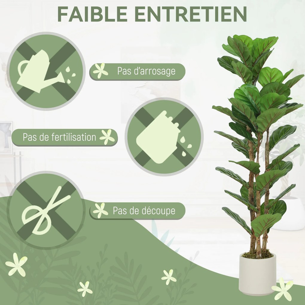 Planta artificial de interior de 120 cm – Figueira-lira artificial com vaso de plástico e tronco de madeira maciça, verde